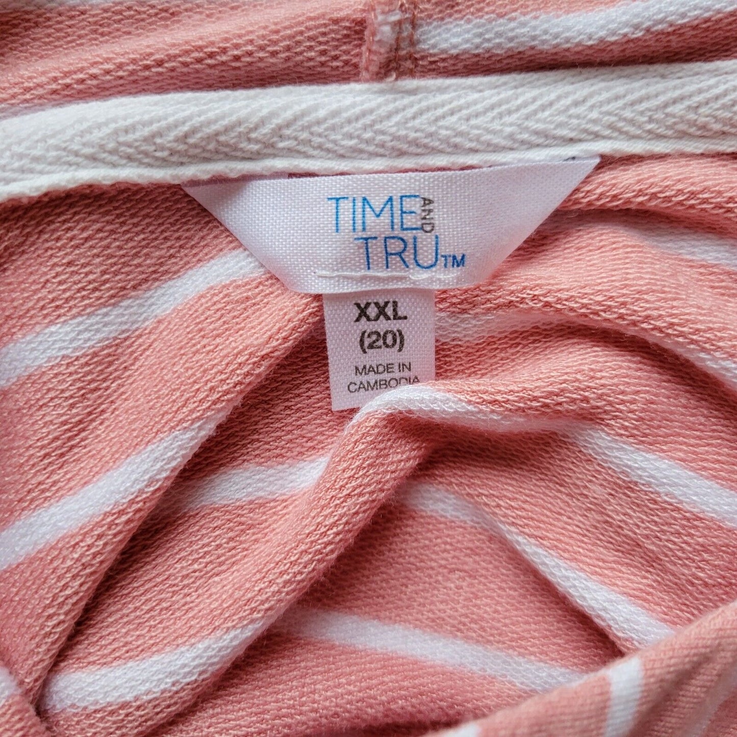 Time Tru Womens Top XXL 20 Hoodie Lightweight Pink Stripe Pockets Lightweight