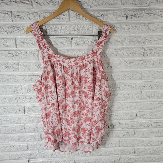 Wonderly Womens Top 2X Plus Swing Wide Strap Pink Red Flora Button Comfy  Casual