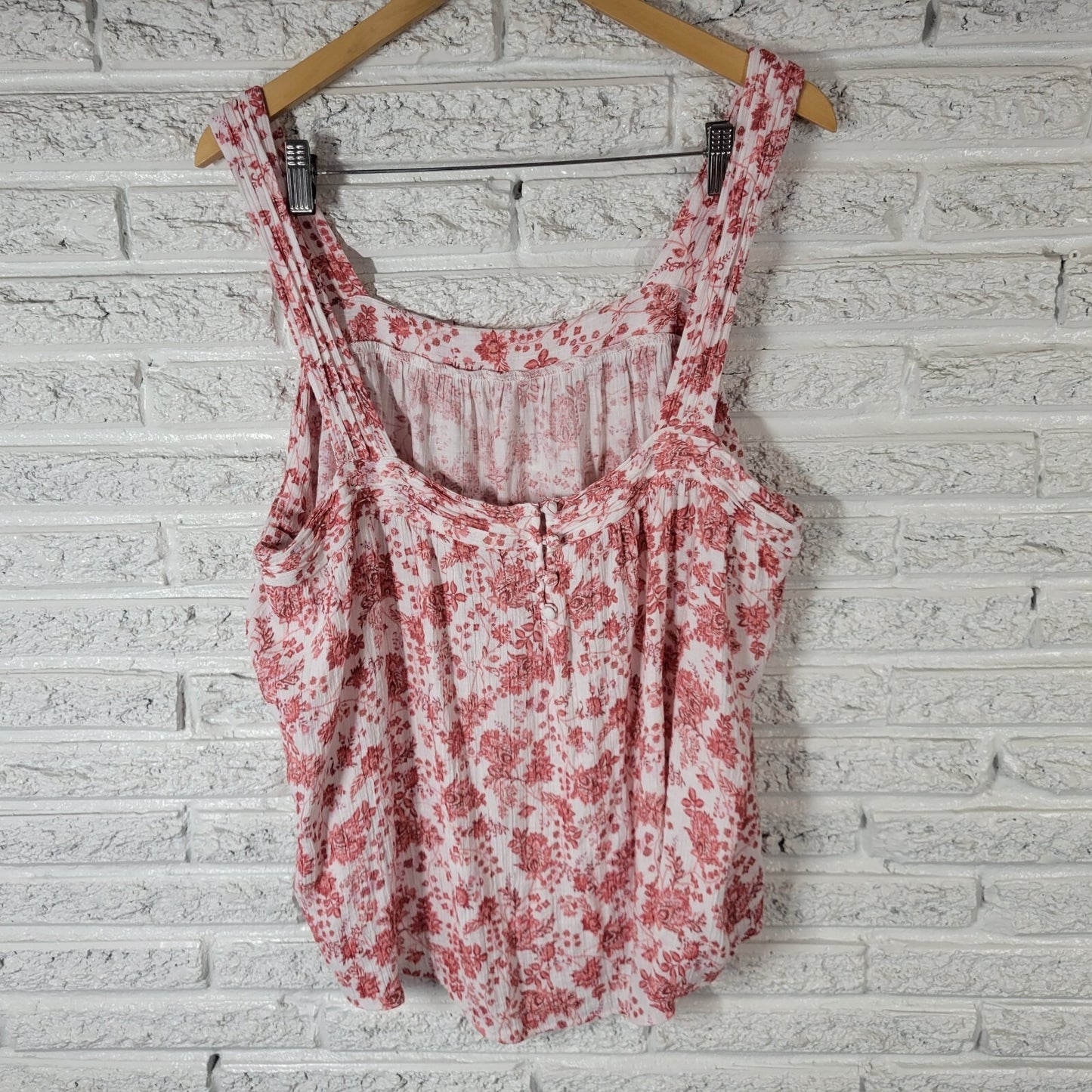 Wonderly Womens Top 2X Plus Swing Wide Strap Pink Red Flora Button Comfy  Casual