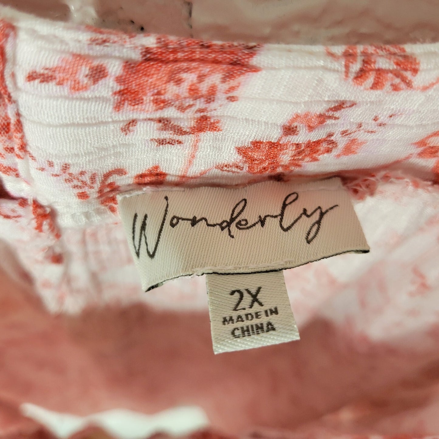 Wonderly Womens Top 2X Plus Swing Wide Strap Pink Red Flora Button Comfy  Casual