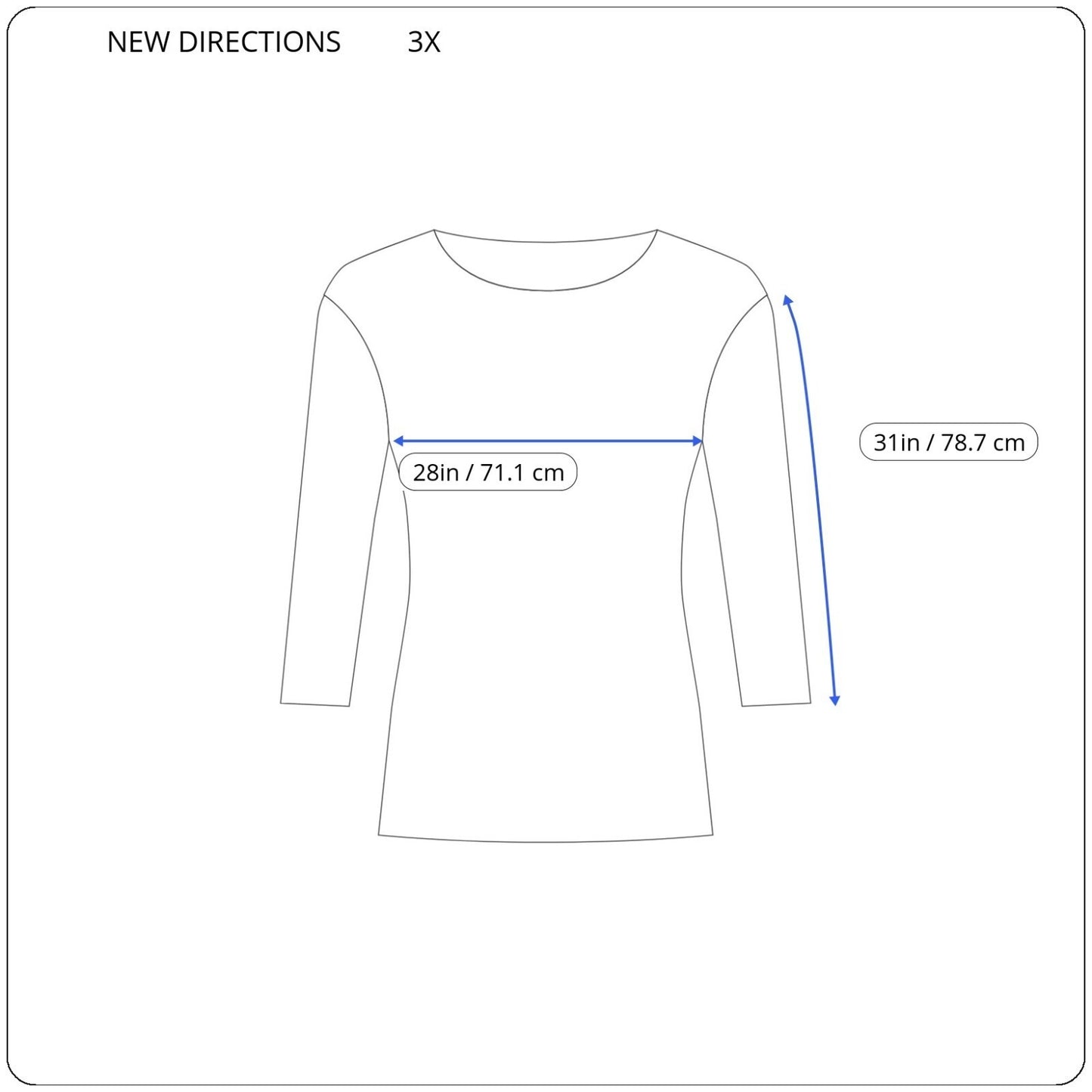 New Directions Women Top 3X Plus Tunic Crochet Sleeve Blue Ric Rac Poly Blend