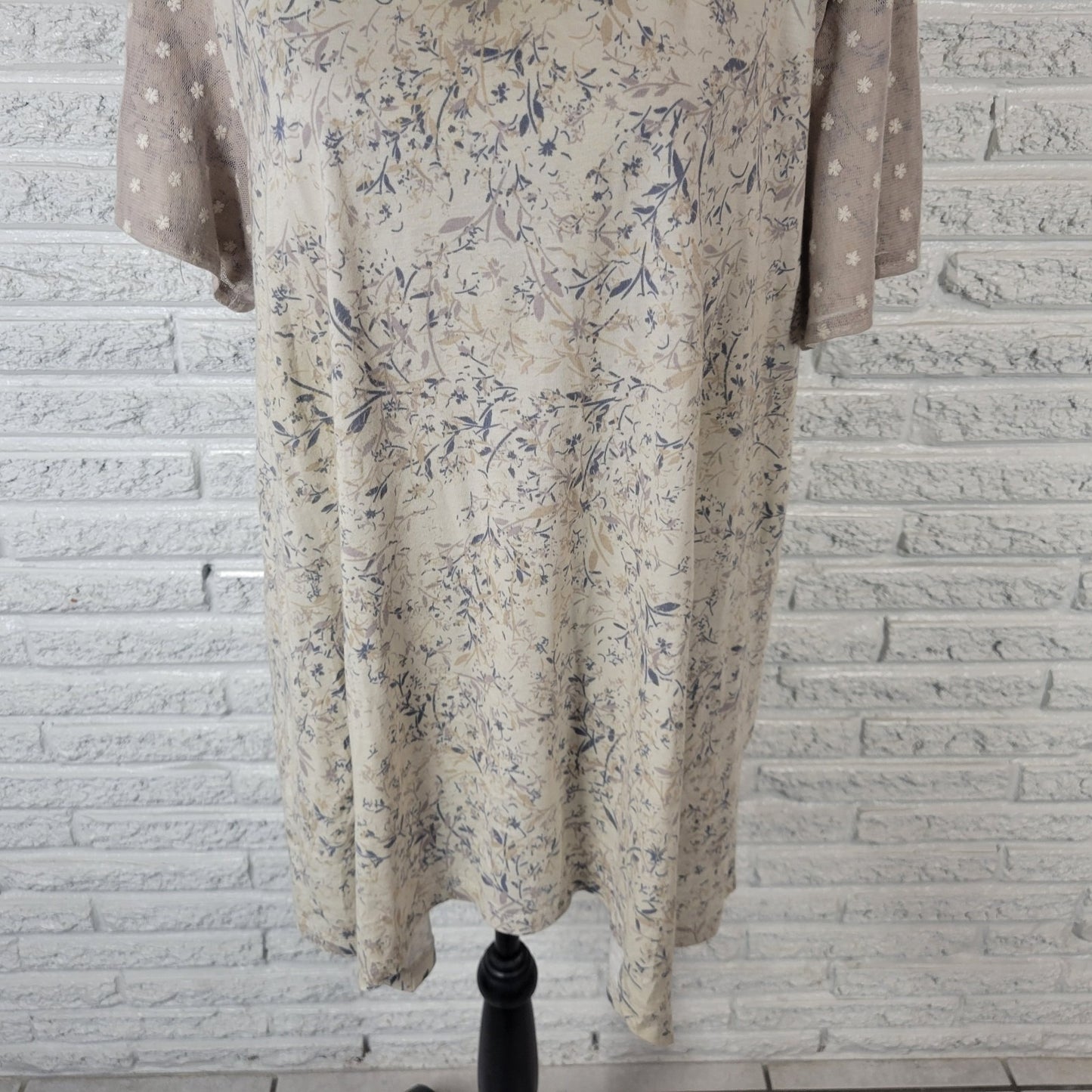 LOGO Lori Goldstein QVC Womens Top 1X Plus Tunic Beige Floral Embroidered Mesh