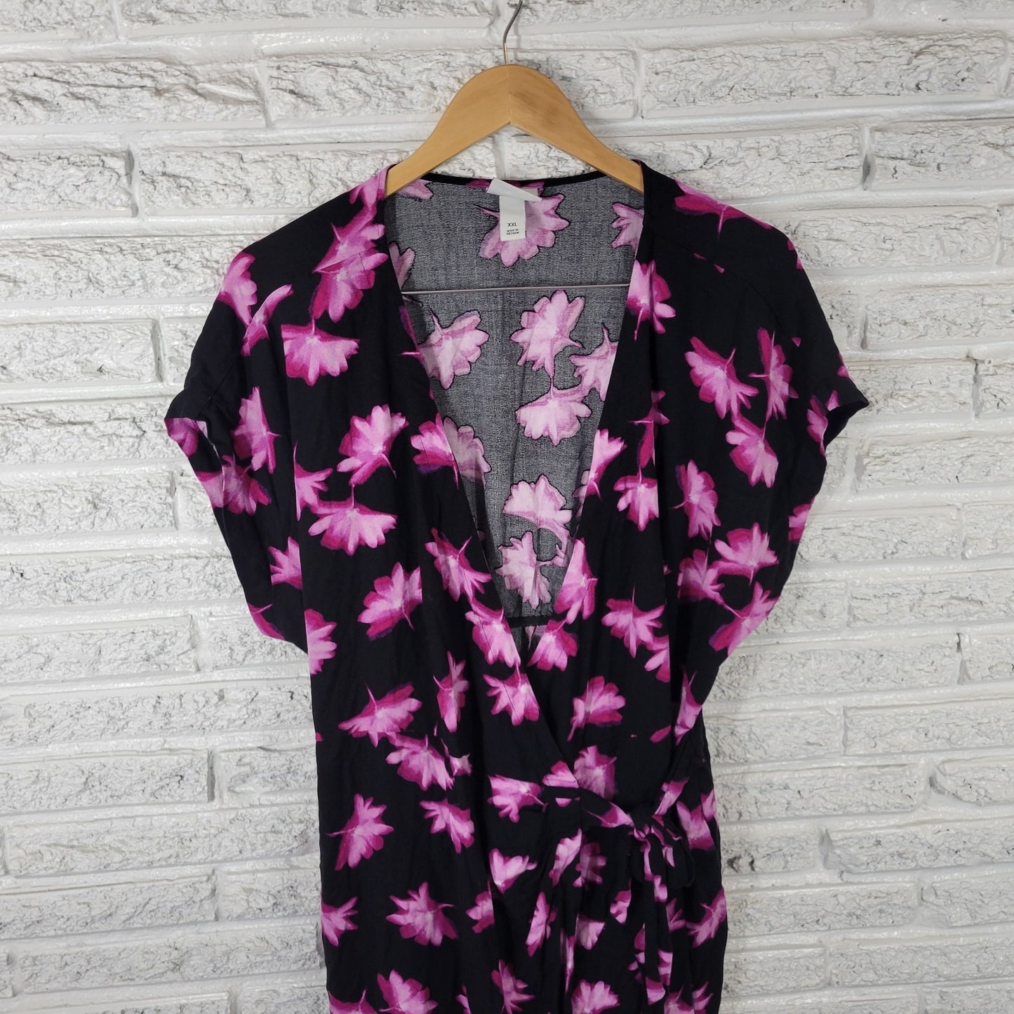 Ava Viv Women Dress XXL Plus Mini Wrap Black Purple Floral Rayon Casual Pullover