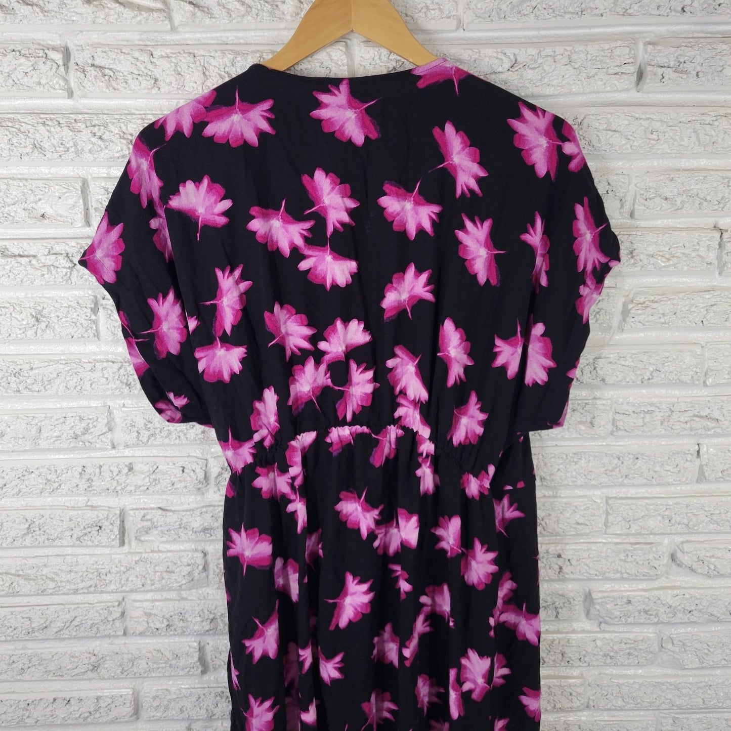 Ava Viv Women Dress XXL Plus Mini Wrap Black Purple Floral Rayon Casual Pullover