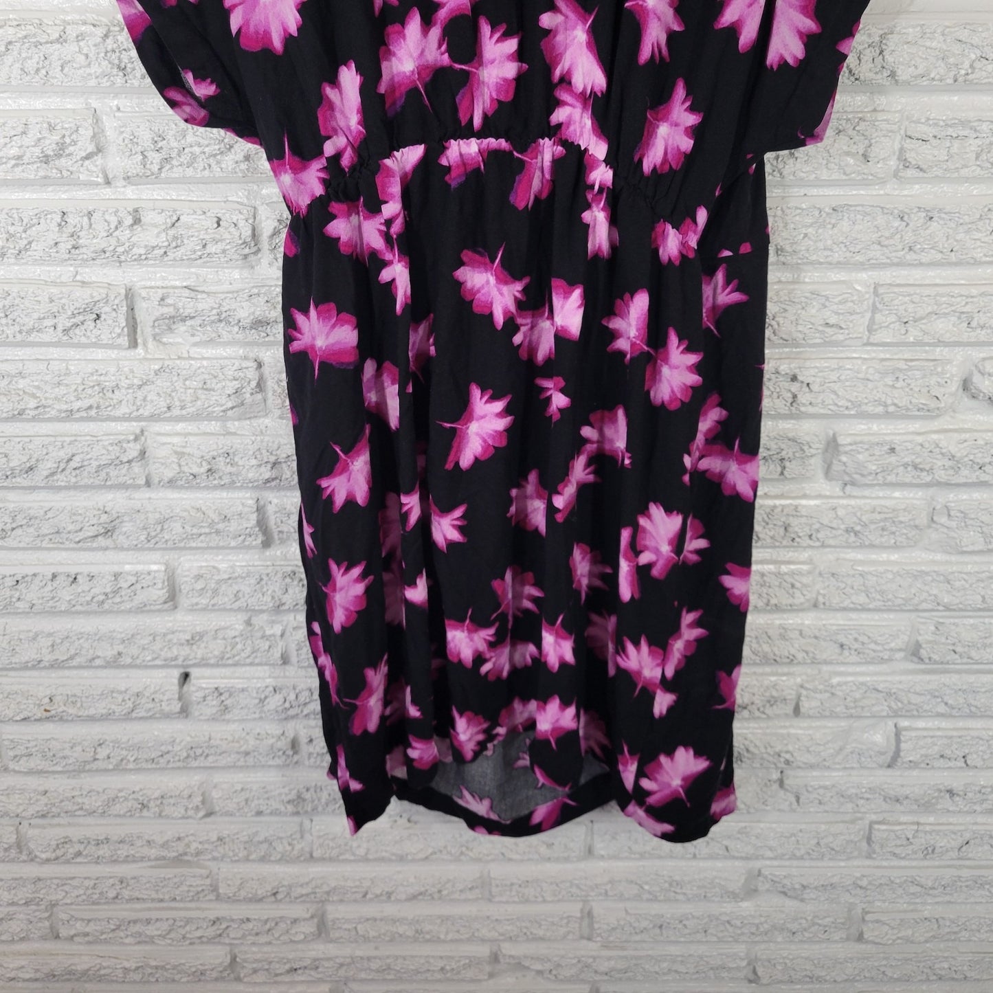 Ava Viv Women Dress XXL Plus Mini Wrap Black Purple Floral Rayon Casual Pullover