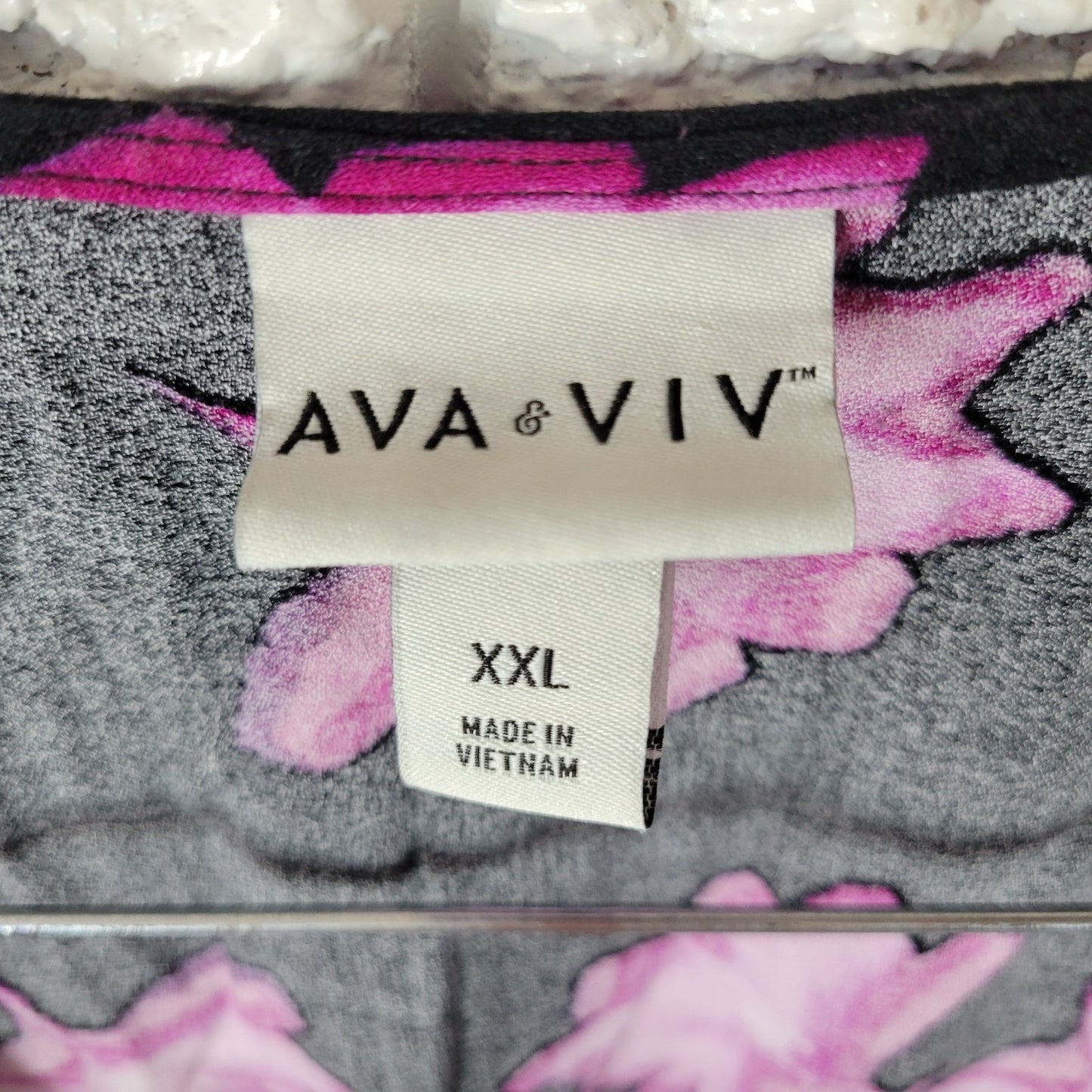 Ava Viv Women Dress XXL Plus Mini Wrap Black Purple Floral Rayon Casual Pullover