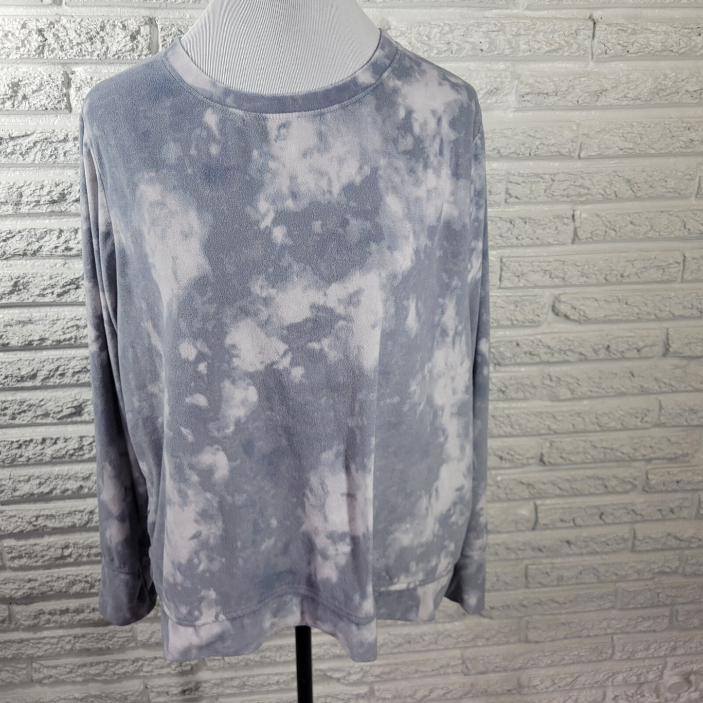 Cuddl Duds Women Sweatshirt XL Pullover Gray Tie Dye Pajama Soft Fleece