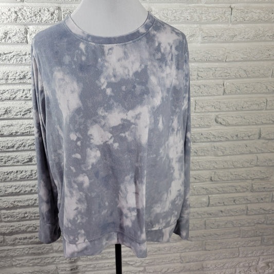 Cuddl Duds Women Sweatshirt XL Pullover Gray Tie Dye Pajama Soft Fleece