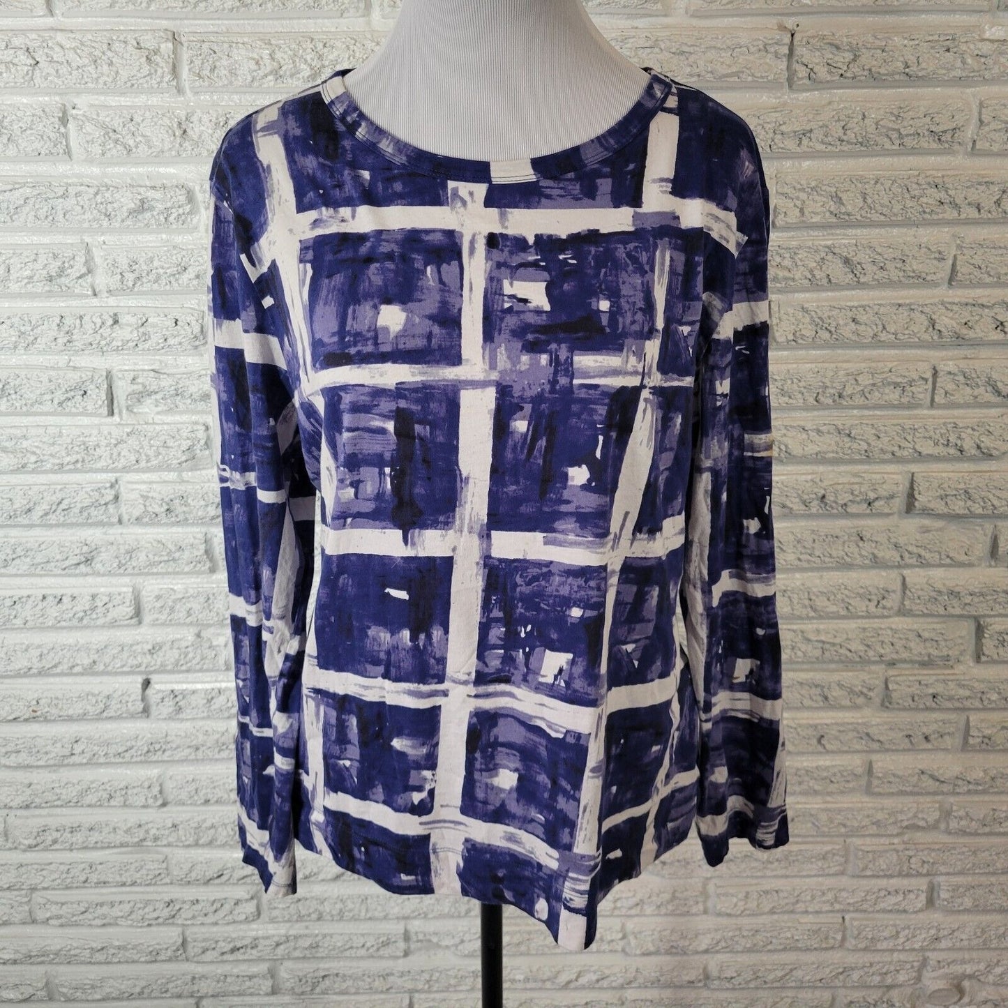 Simply Vera Wang Womens Top XL Long Sleeve Blue Geometric Lightweight Cotton