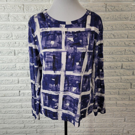 Simply Vera Wang Womens Top XL Long Sleeve Blue Geometric Lightweight Cotton