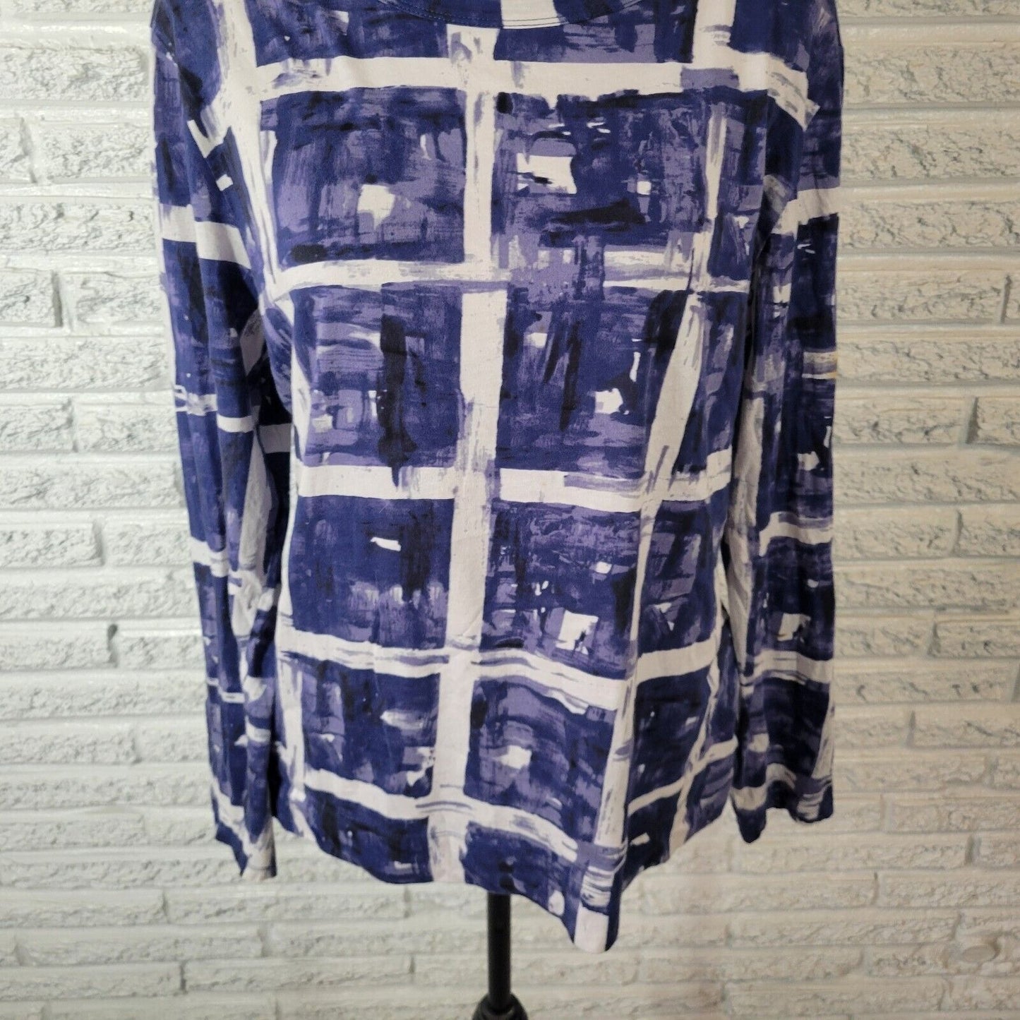 Simply Vera Wang Womens Top XL Long Sleeve Blue Geometric Lightweight Cotton