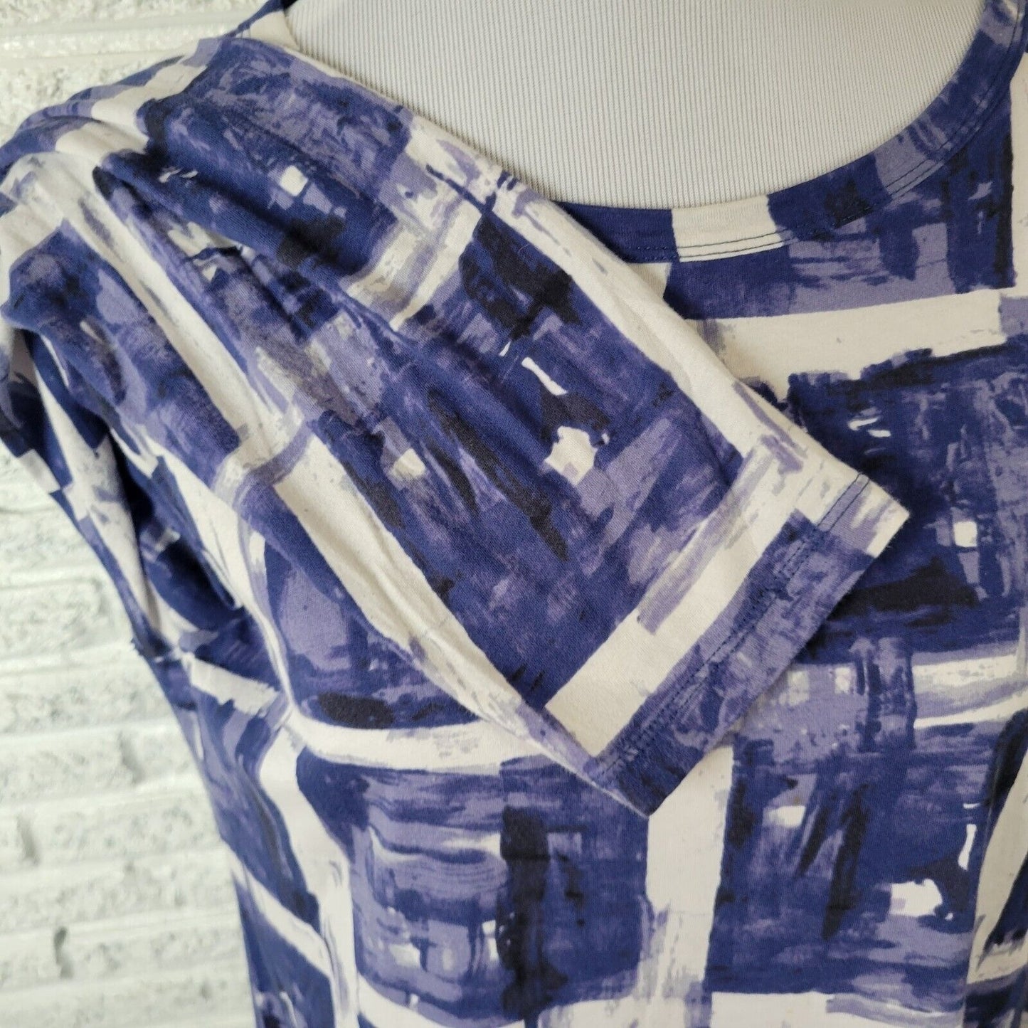 Simply Vera Wang Womens Top XL Long Sleeve Blue Geometric Lightweight Cotton