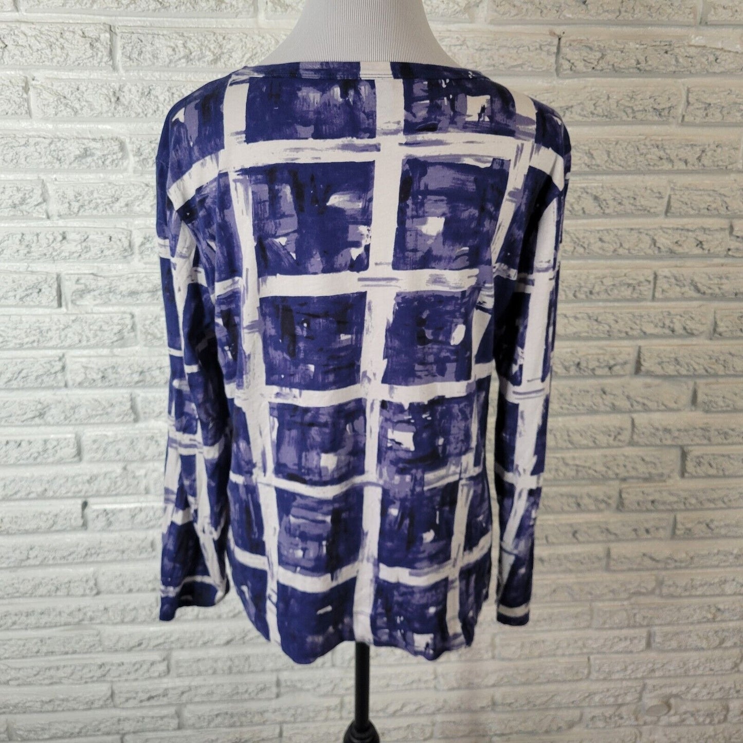 Simply Vera Wang Womens Top XL Long Sleeve Blue Geometric Lightweight Cotton
