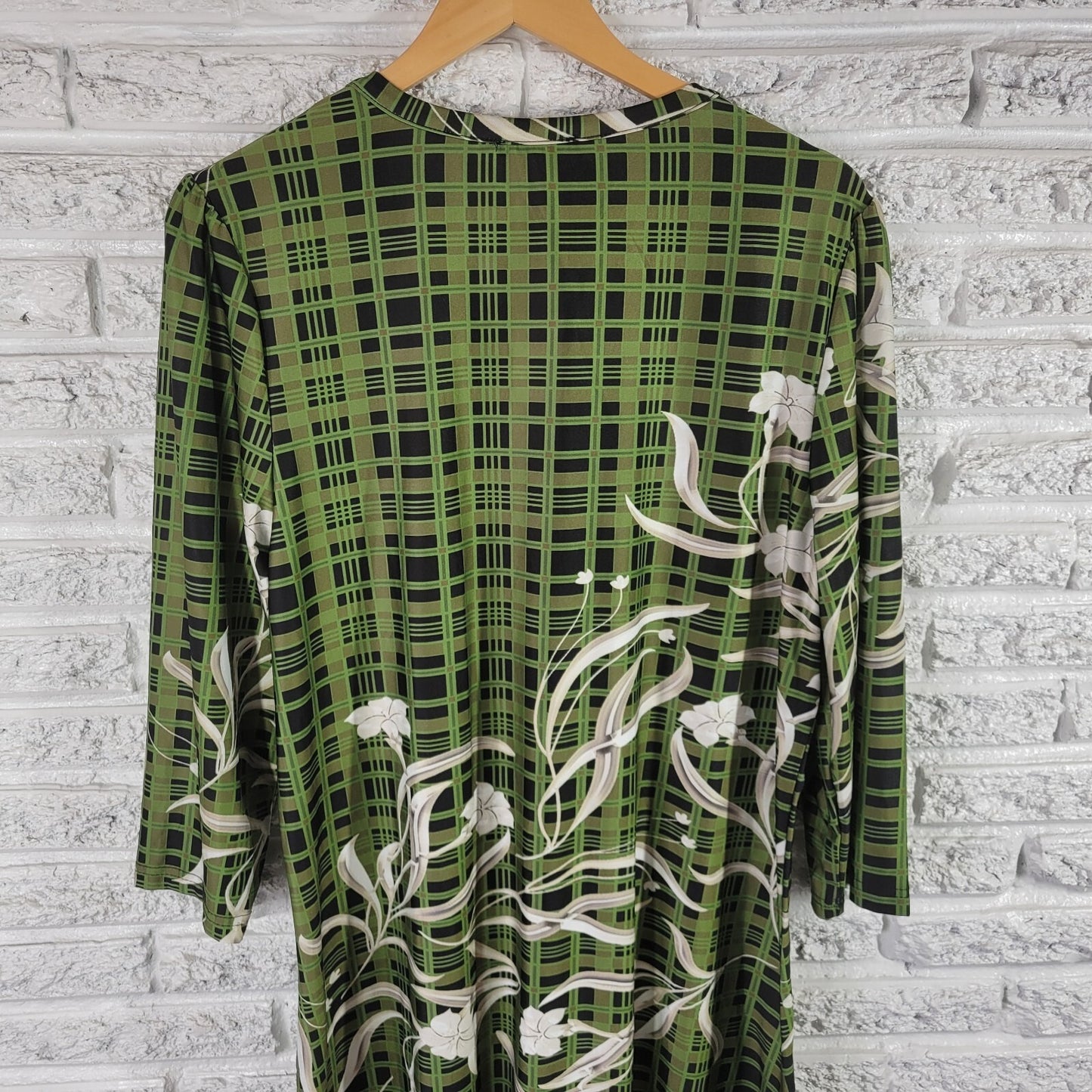 Lily Firmiana Womens Dress 1XL Plus Mini Long Sleeve Green Floral Lightweight