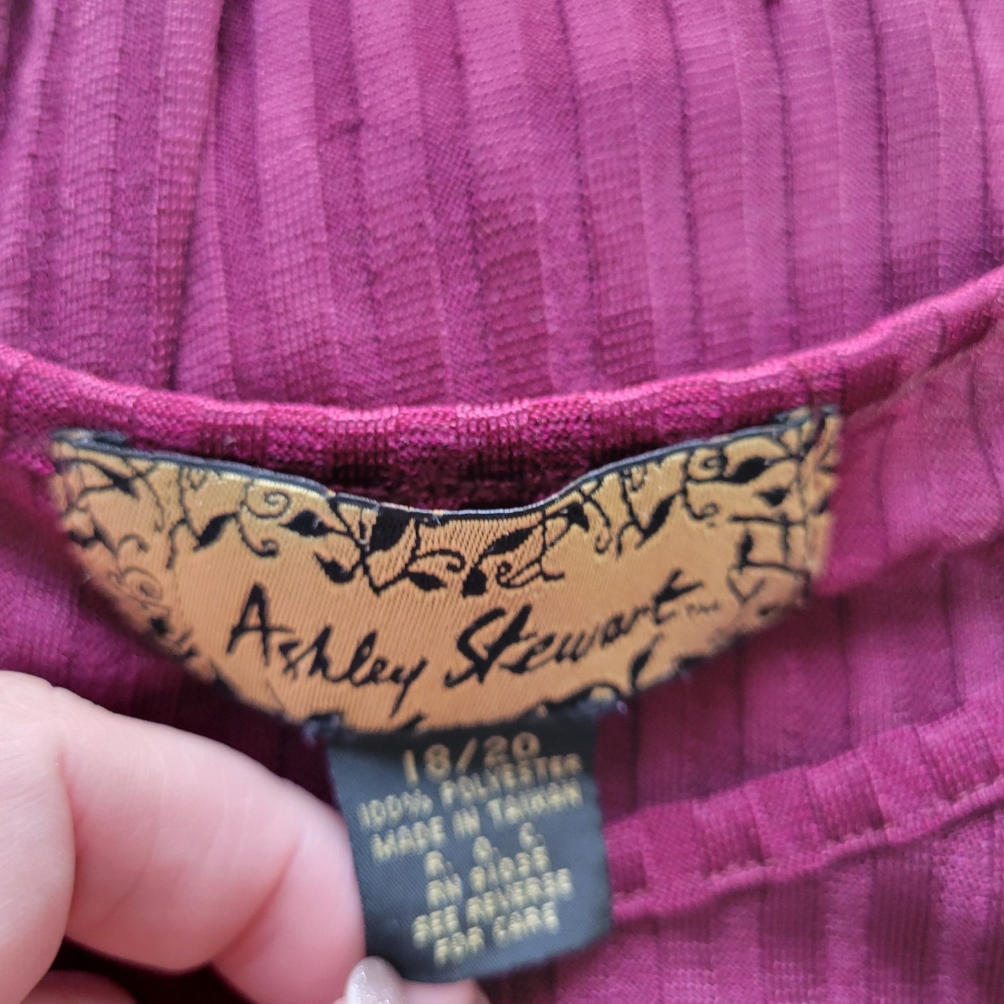 Ashley Stewart Womens Top 18 20 Short Sleeve Burgundy Sheer Ribbed Lightweight