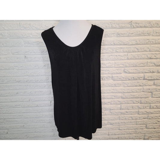 Catherines Womens Top 1X 18 20 Plus Sleeveless Travel Knit Black Pleated Office