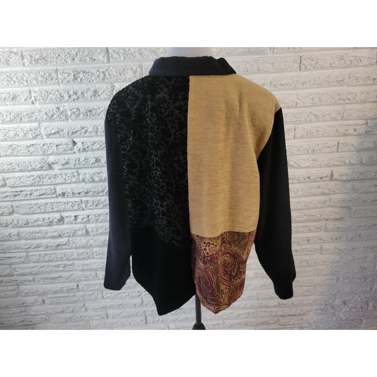 Napa Valley Womens Sweater 2X Plus Cardigan Black Velvet Burnout Panels Acrylic