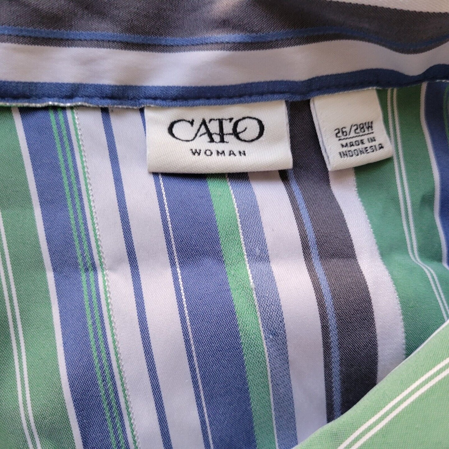 Cato Womens Top 26W 28W Plus Green Stripe Lightweight Metallic Thread Collar