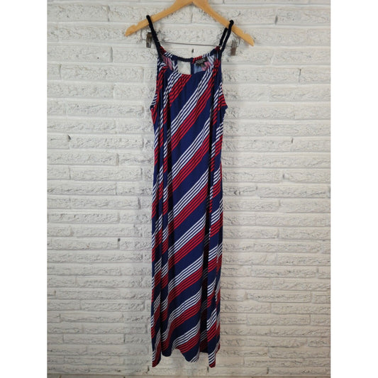 Rouge Womens Dress 1X Mini Sleeveless Tank Beach Keyhole Rope Strap Blue Stripe