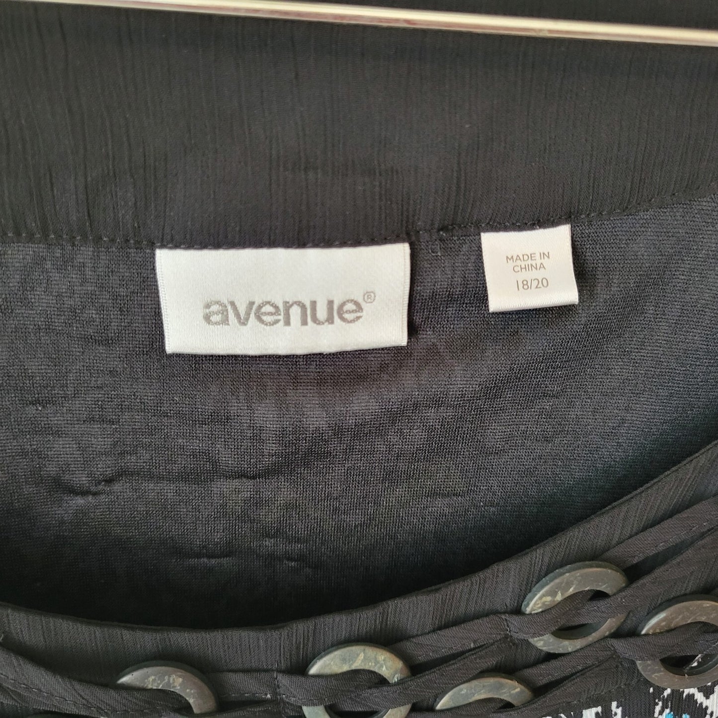 Avenue Womens Top 18 20 Plus Sleeveless Black Blue Geometric Sheer Lined Casual