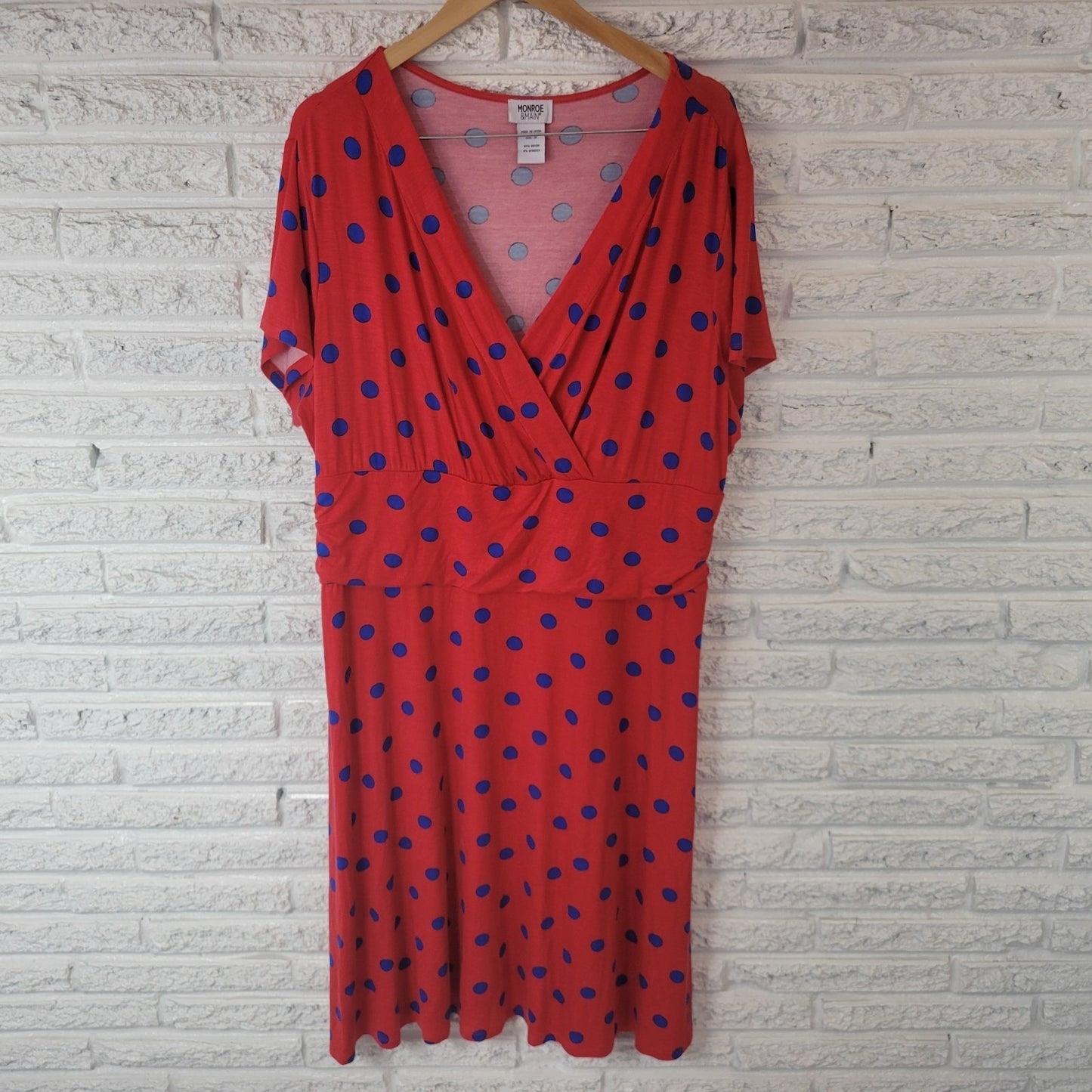 Monroe Main Dress Plus Size Red Blue Polka Dot Rayon Knit Fit & Flare