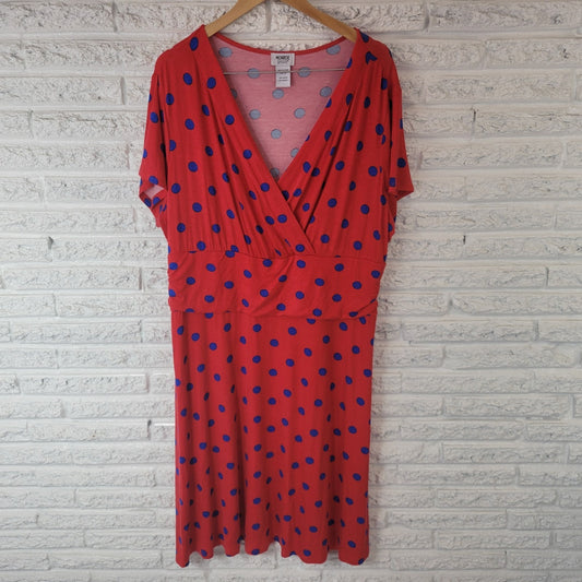 Monroe Main Dress Plus Size Red Blue Polka Dot Rayon Knit Fit & Flare