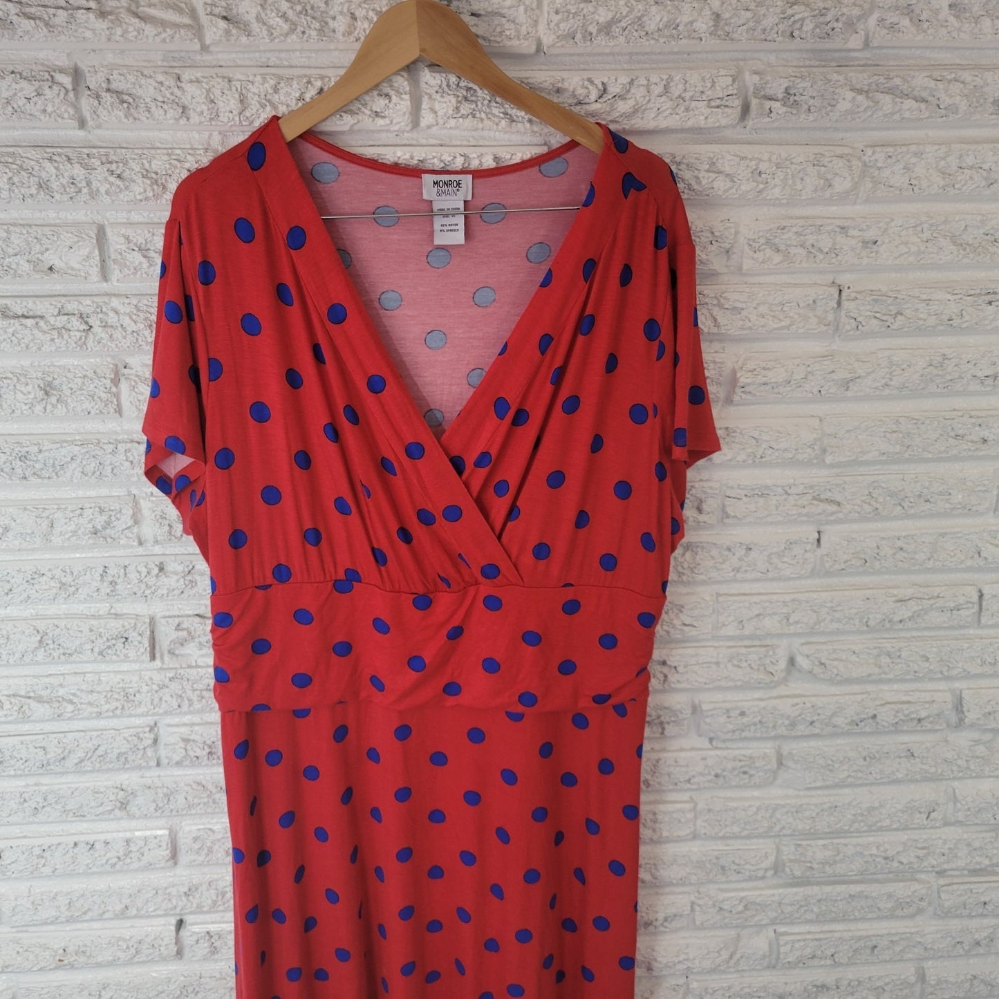 Monroe Main Dress Plus Size Red Blue Polka Dot Rayon Knit Fit & Flare