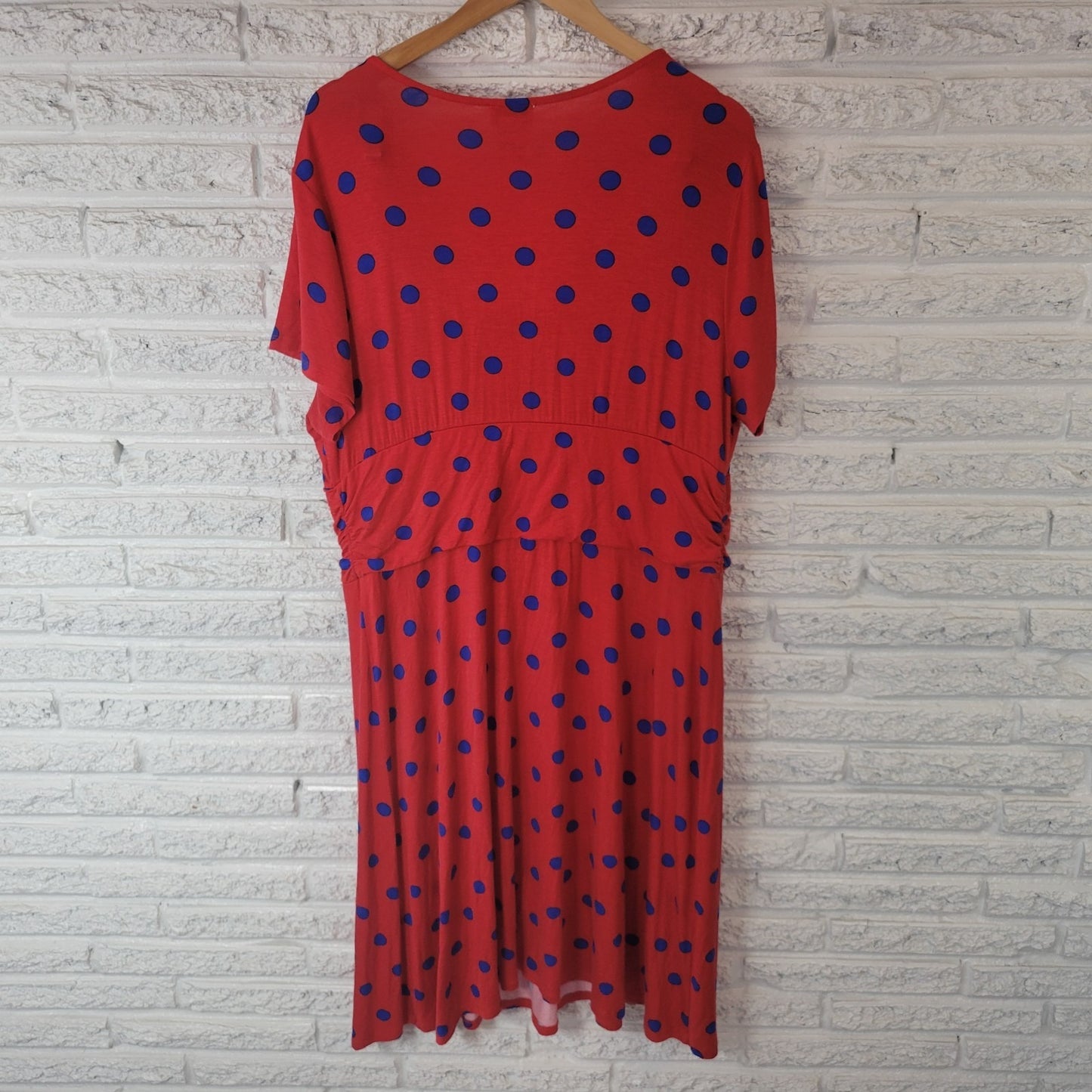 Monroe Main Dress Plus Size Red Blue Polka Dot Rayon Knit Fit & Flare