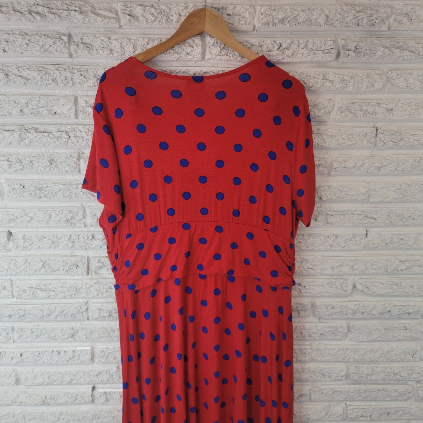 Monroe Main Dress Plus Size Red Blue Polka Dot Rayon Knit Fit & Flare