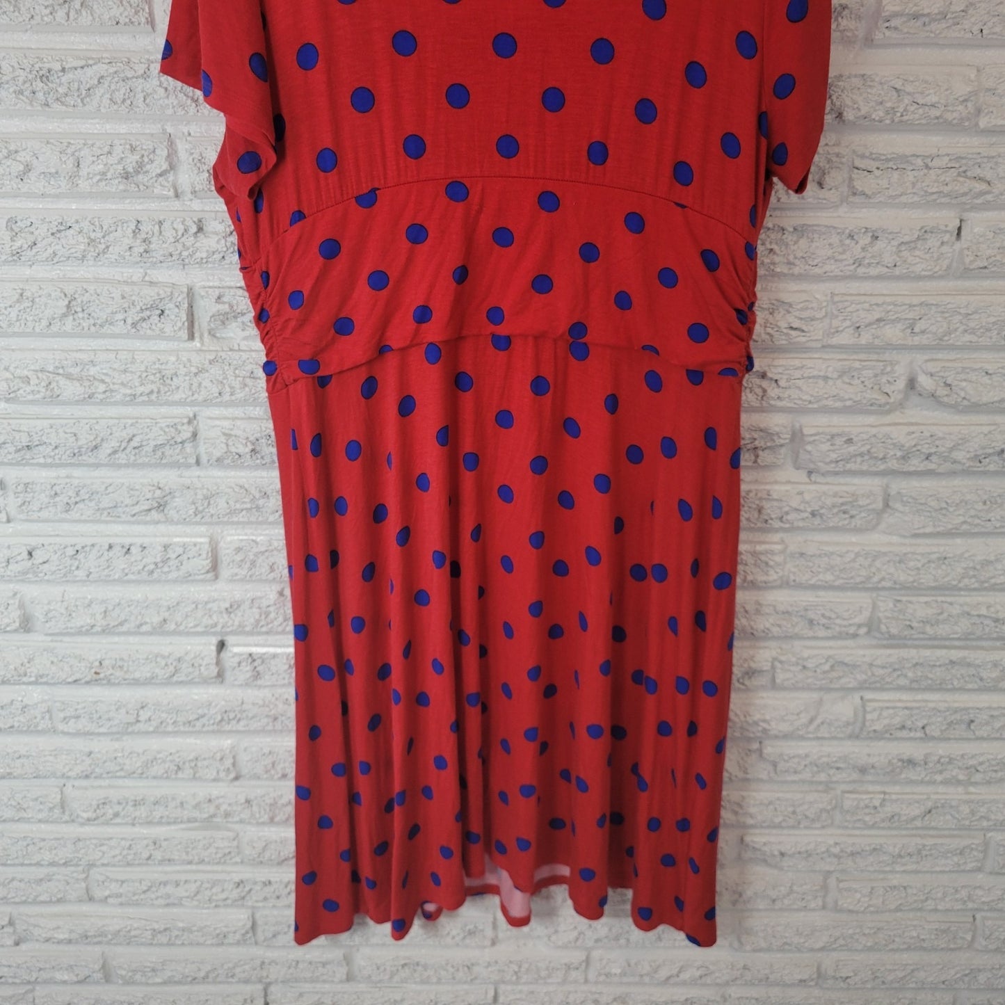 Monroe Main Dress Plus Size Red Blue Polka Dot Rayon Knit Fit & Flare