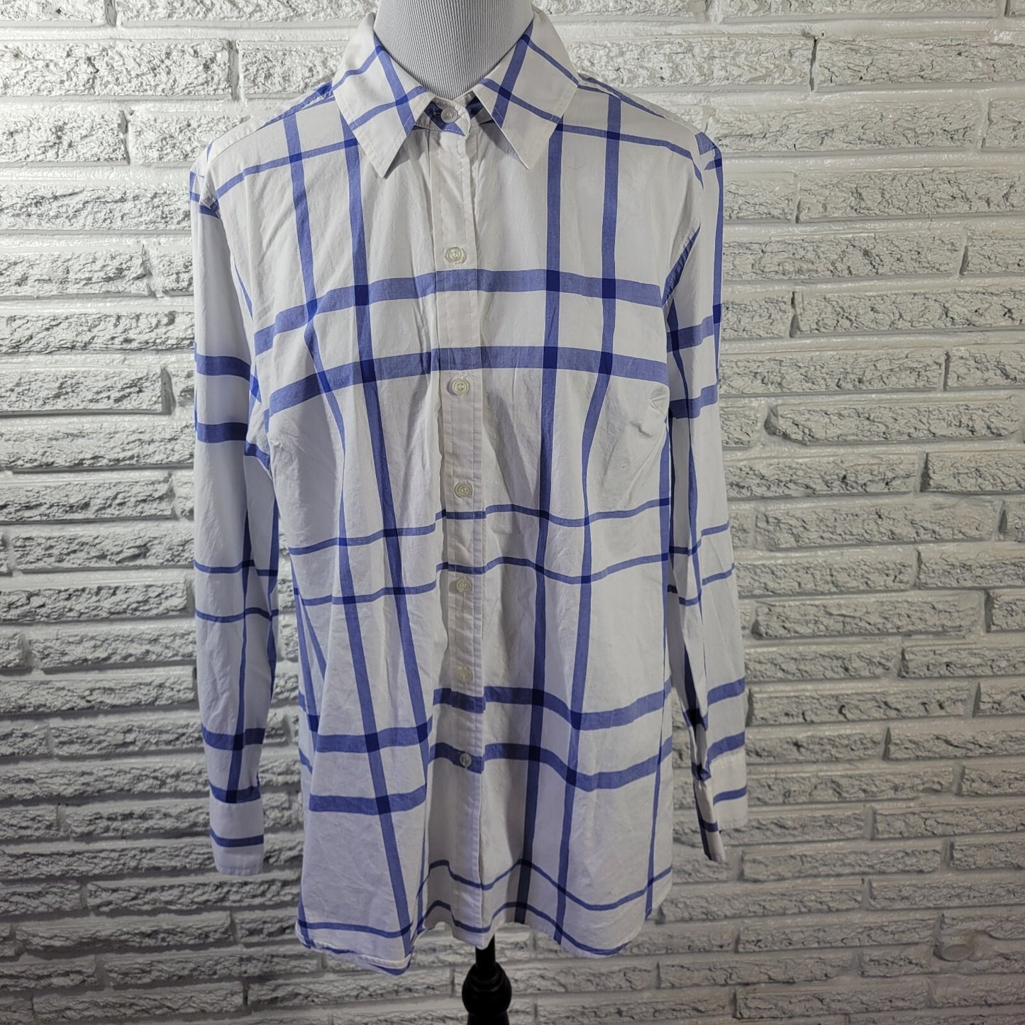 Lane Bryant Womens Top 18 Plus Long Sleeve Blue Plaid Button Up Lightweight