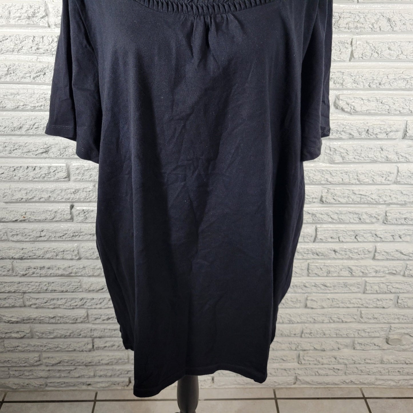 Liz Me Women Top 2X Plus Tunic Black Cotton Pintucked Square Neck Comfy Casual