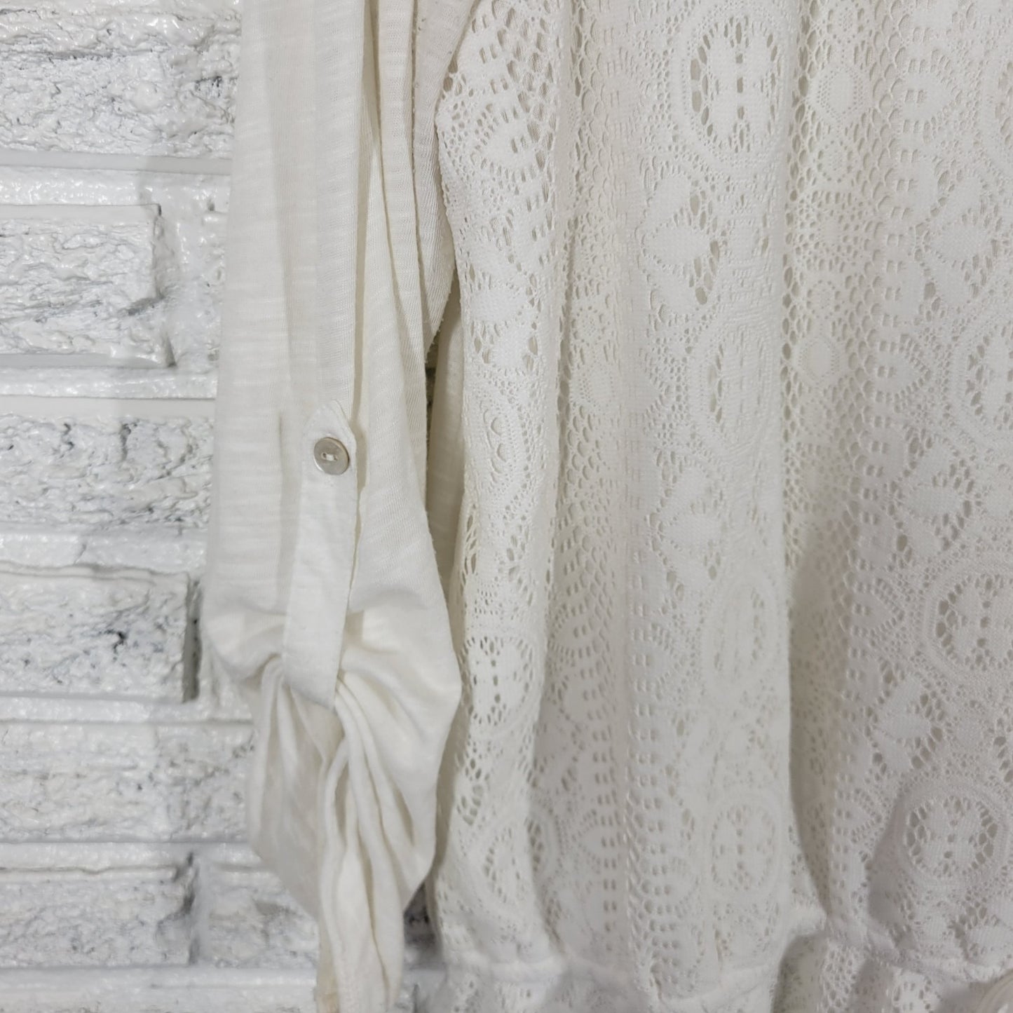 Style Co Womens Top Extra Large Tunic Roll Tab Sleeve Crochet Lace White Casual