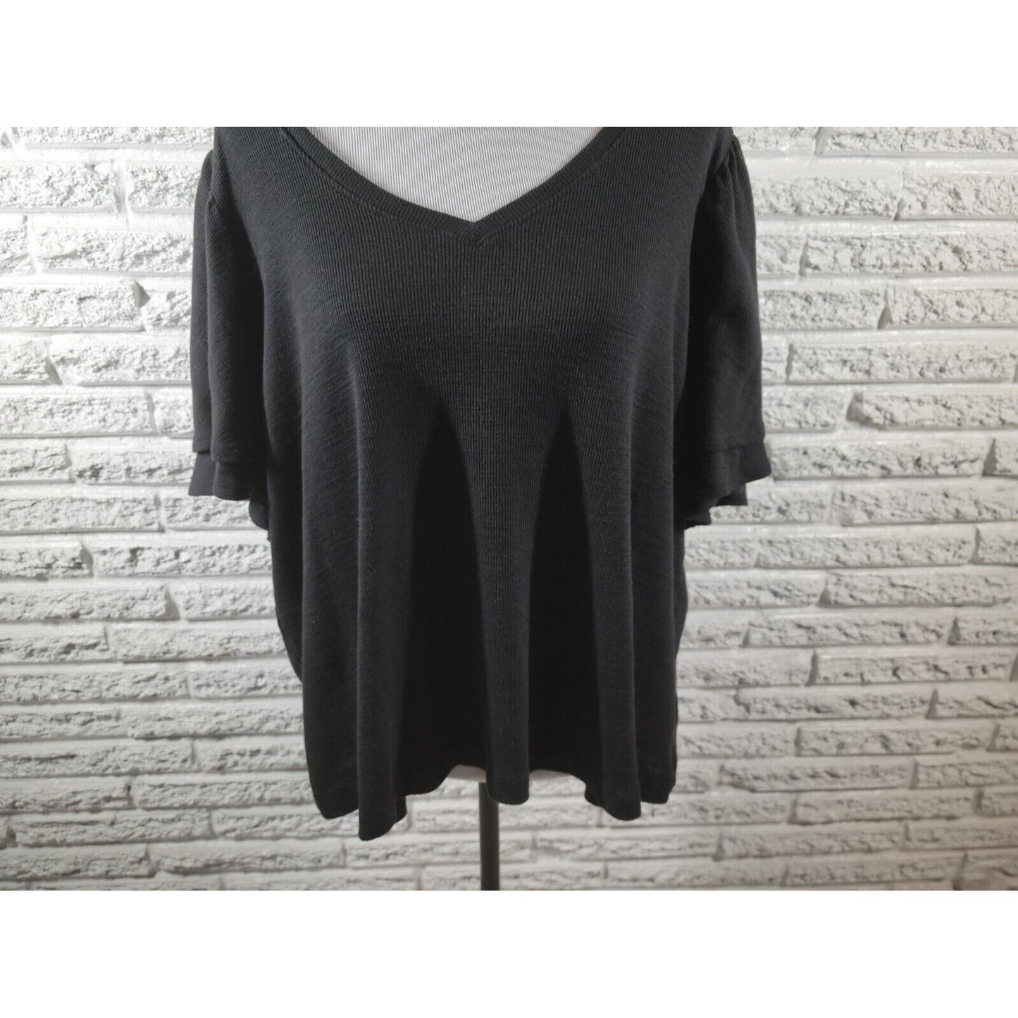 Terra Sky Womens Top 2X Plus Tee Knit Tiered Short Sleeve Black Poly Blend