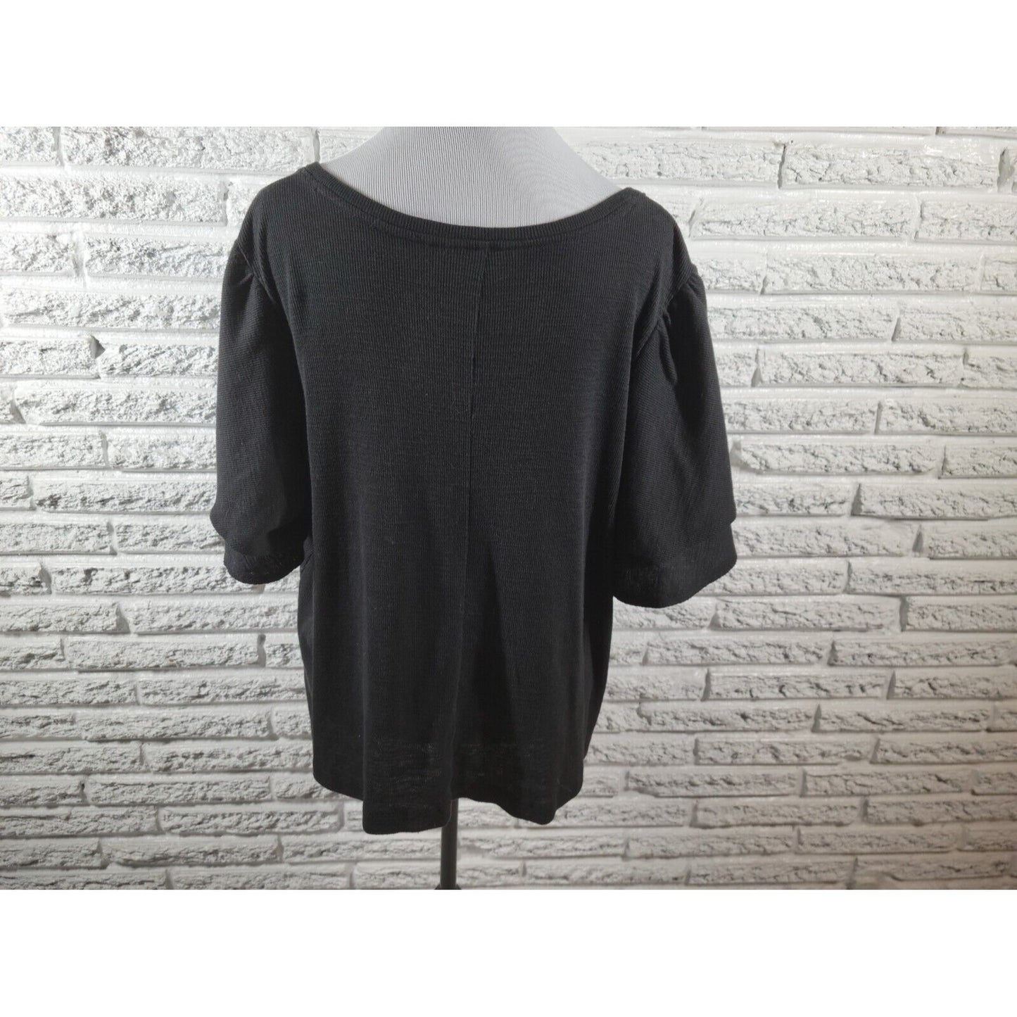 Terra Sky Womens Top 2X Plus Tee Knit Tiered Short Sleeve Black Poly Blend