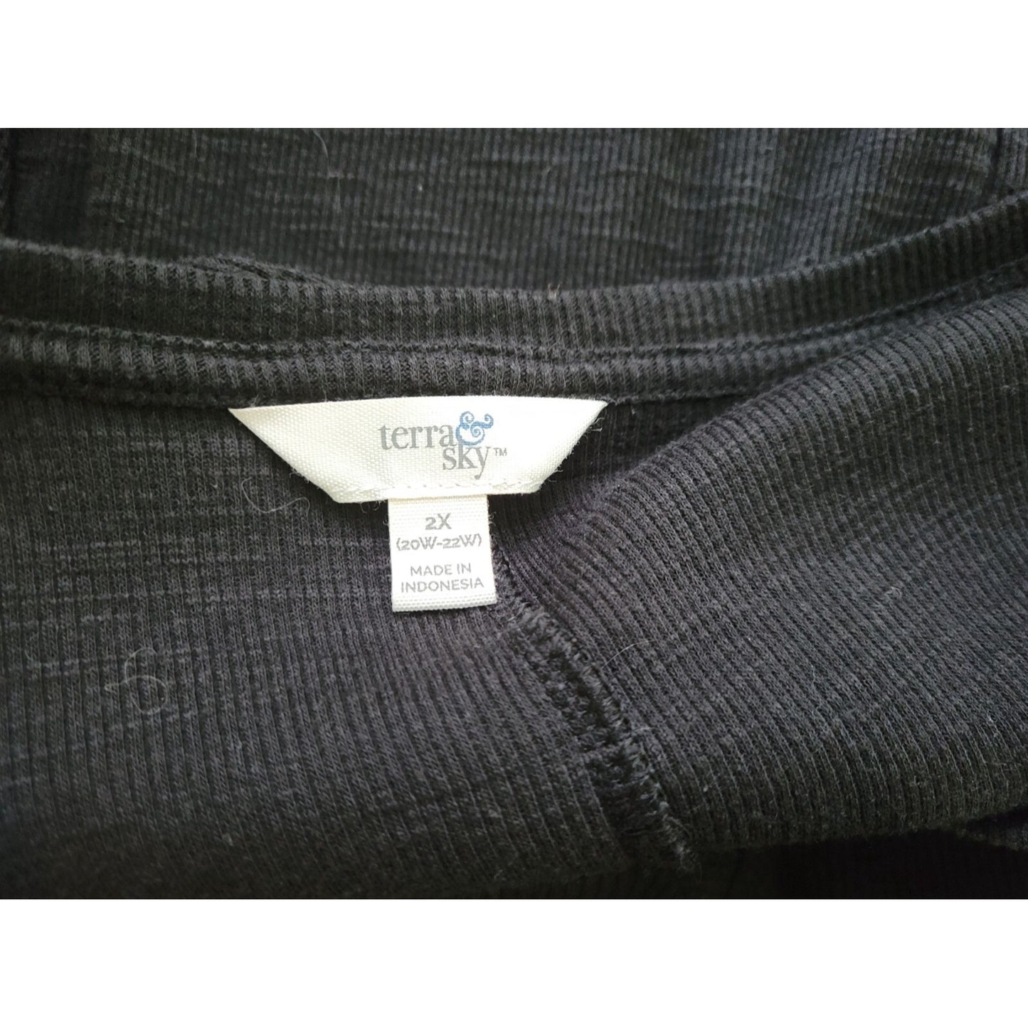 Terra Sky Womens Top 2X Plus Tee Knit Tiered Short Sleeve Black Poly Blend