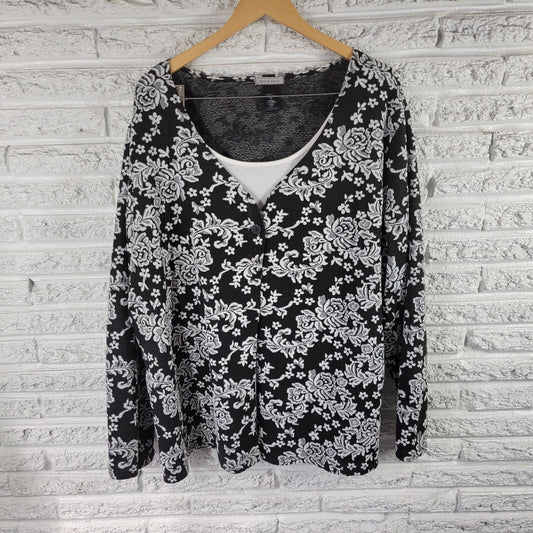 Kate Henry Womens Top 3X Plus One Button with Under Tank Black Floral Comfy