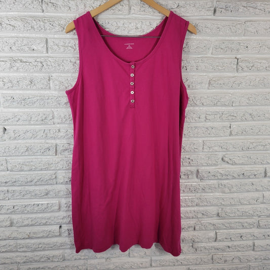 Lands End Womens Dress XL Mini Tank Sleeveless Pink Quarter Button Cotton Casual