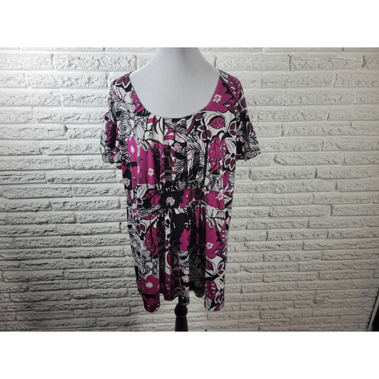 Cato Womens Top 22W 24W Plus Cap Sleeve Purple Floral Poly Blend Pleated Career