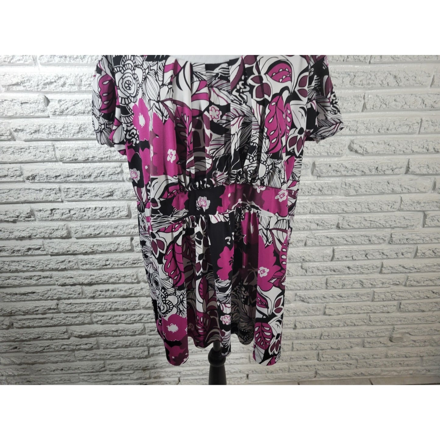 Cato Womens Top 22W 24W Plus Cap Sleeve Purple Floral Poly Blend Pleated Career