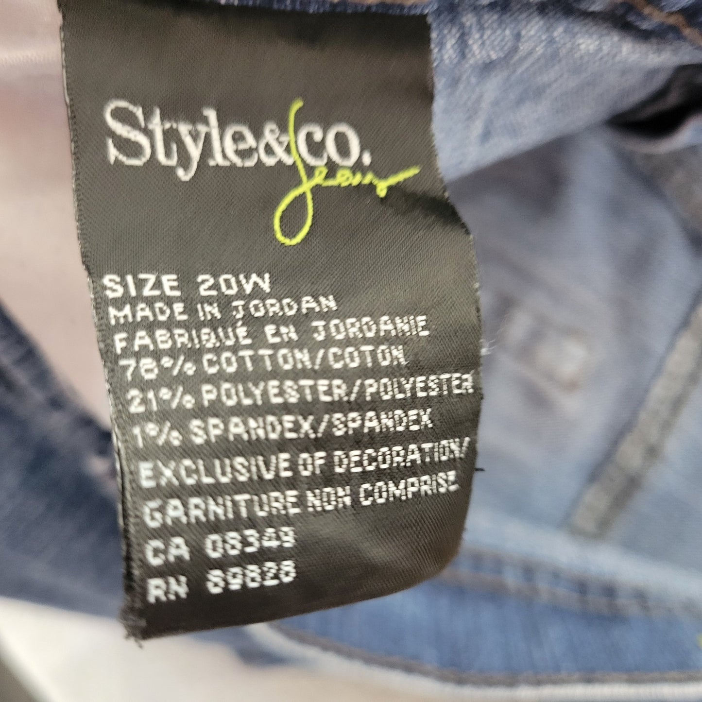 Style Co Womens Jeans 20W Plus Straight Leg Medium Blue Denim Zip Natural Fit