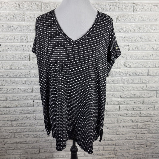 Westbound Womens Plus Size 2X Tunic Blouse Black White Geometric V-Neck BLA162E
