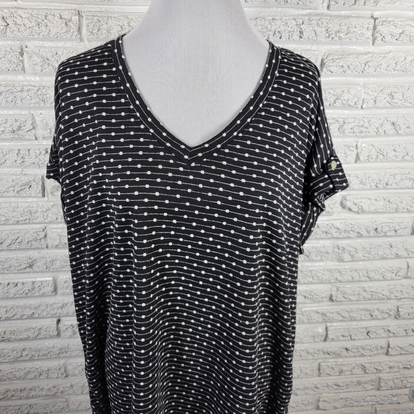 Westbound Womens Plus Size 2X Tunic Blouse Black White Geometric V-Neck BLA162E