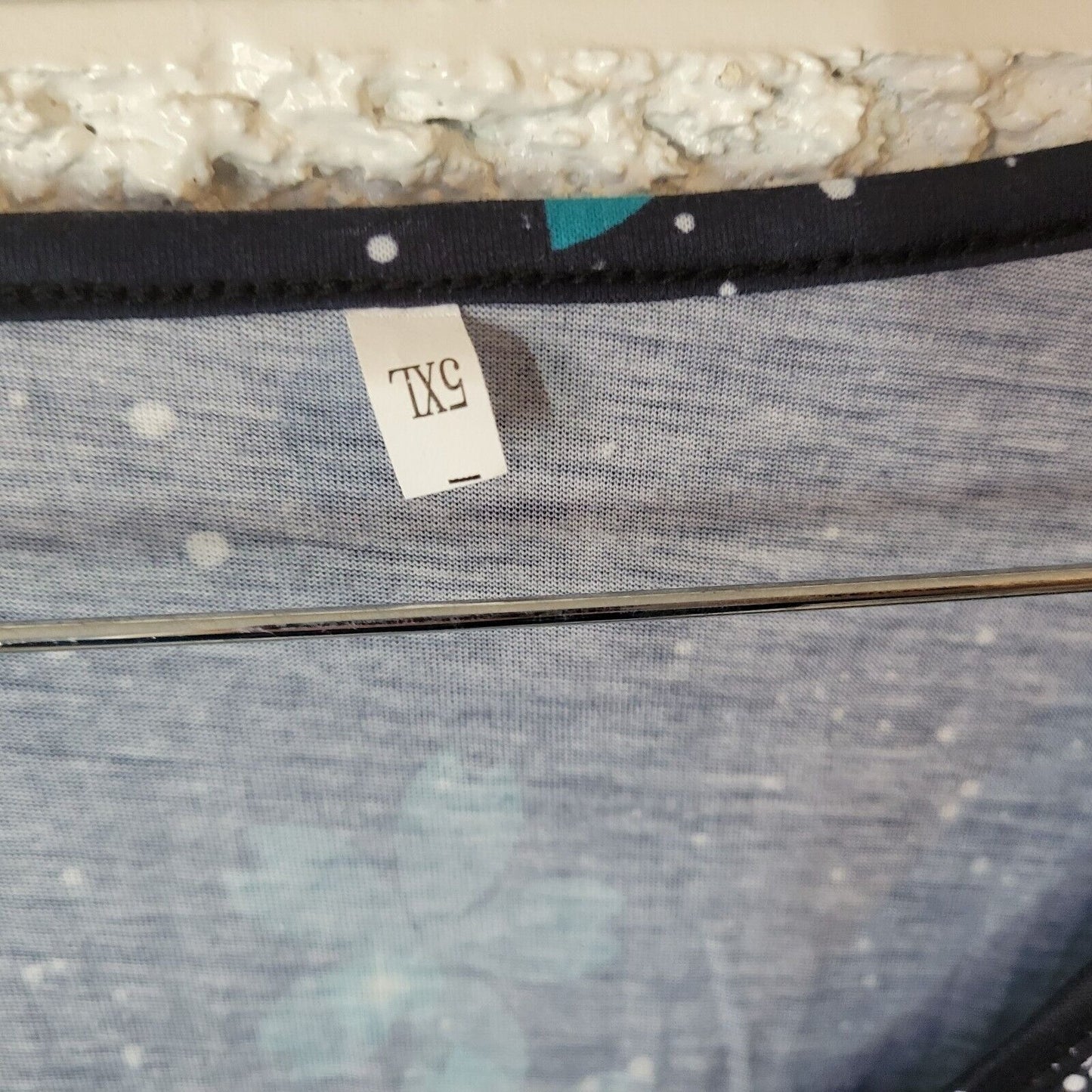 Womens Top 5XL Plus Tee Short Sleeve Blue Floral Cotton Blend Lightweight Comfy