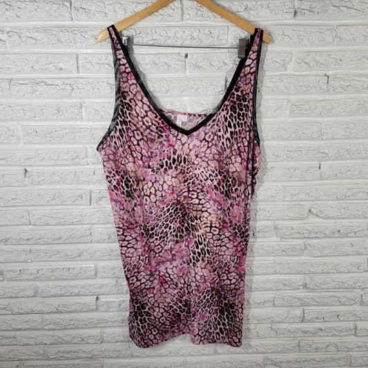 Joyspun Womens Nightgown 3X Plus Adjustable Spaghetti Pink Animal Print Lounge