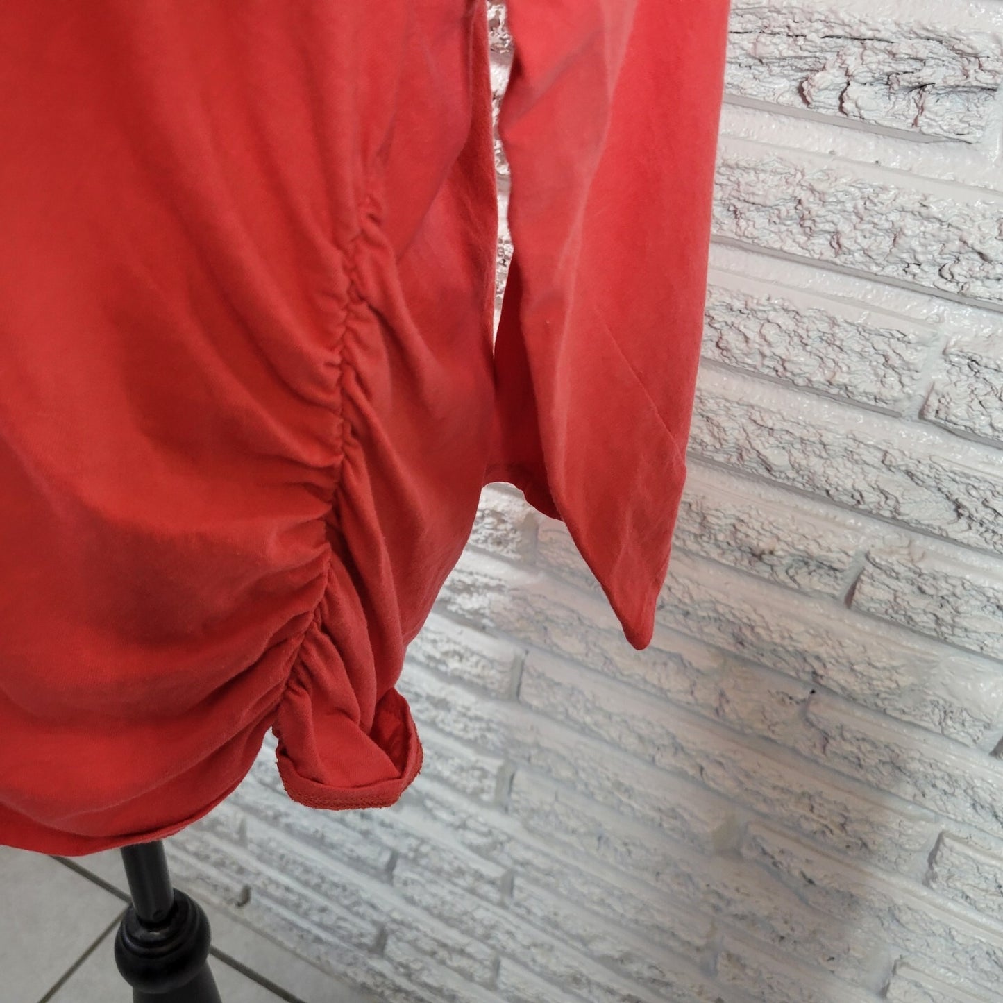 Avenue Womens Top 18 20 Plus 3/4 Sleeve Red Orange Button Up Casual Ruched