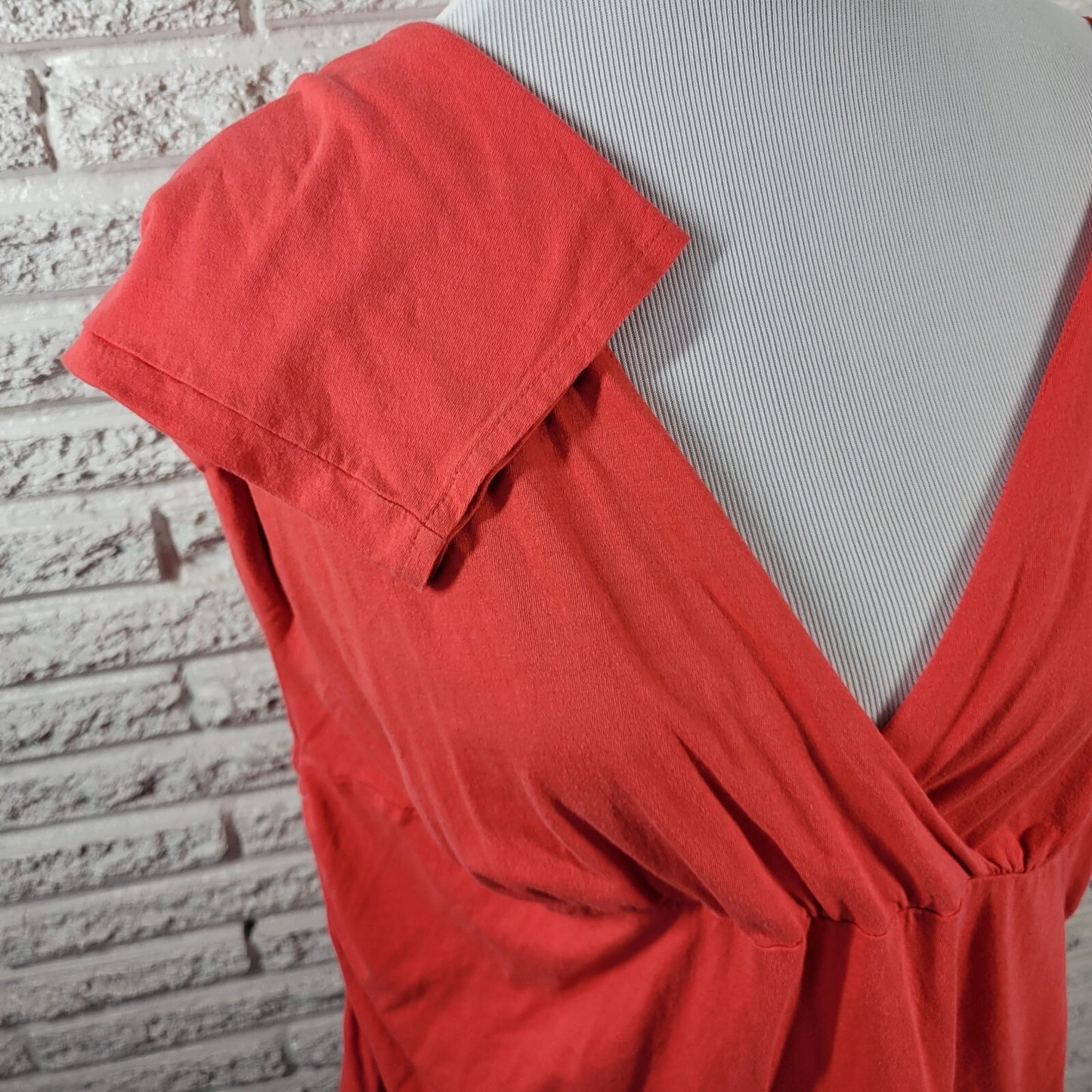 Avenue Womens Top 18 20 Plus 3/4 Sleeve Red Orange Button Up Casual Ruched