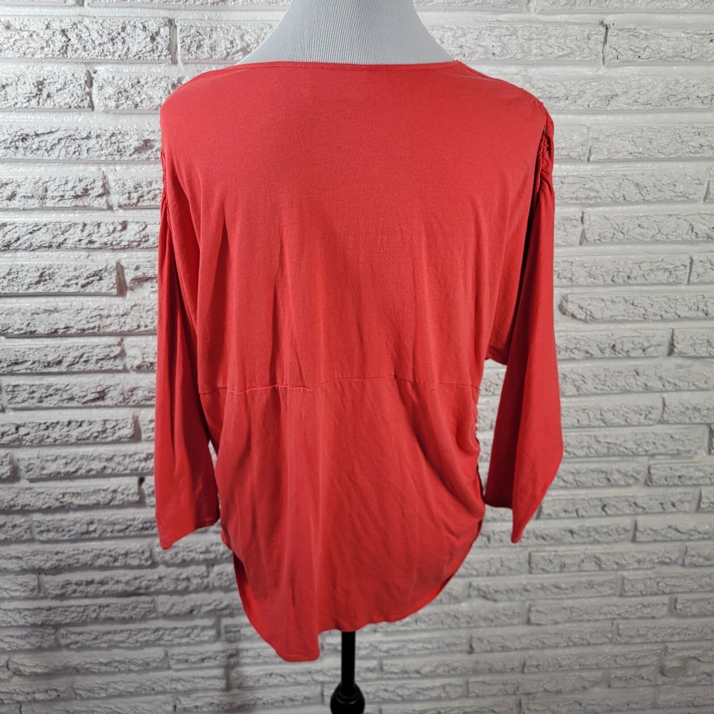 Avenue Womens Top 18 20 Plus 3/4 Sleeve Red Orange Button Up Casual Ruched