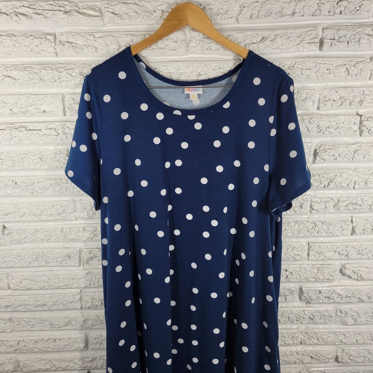 Lularoe Womens Dress 3XL Plus Short Sleeve Blue Polka Dot Pockets Poly Blend