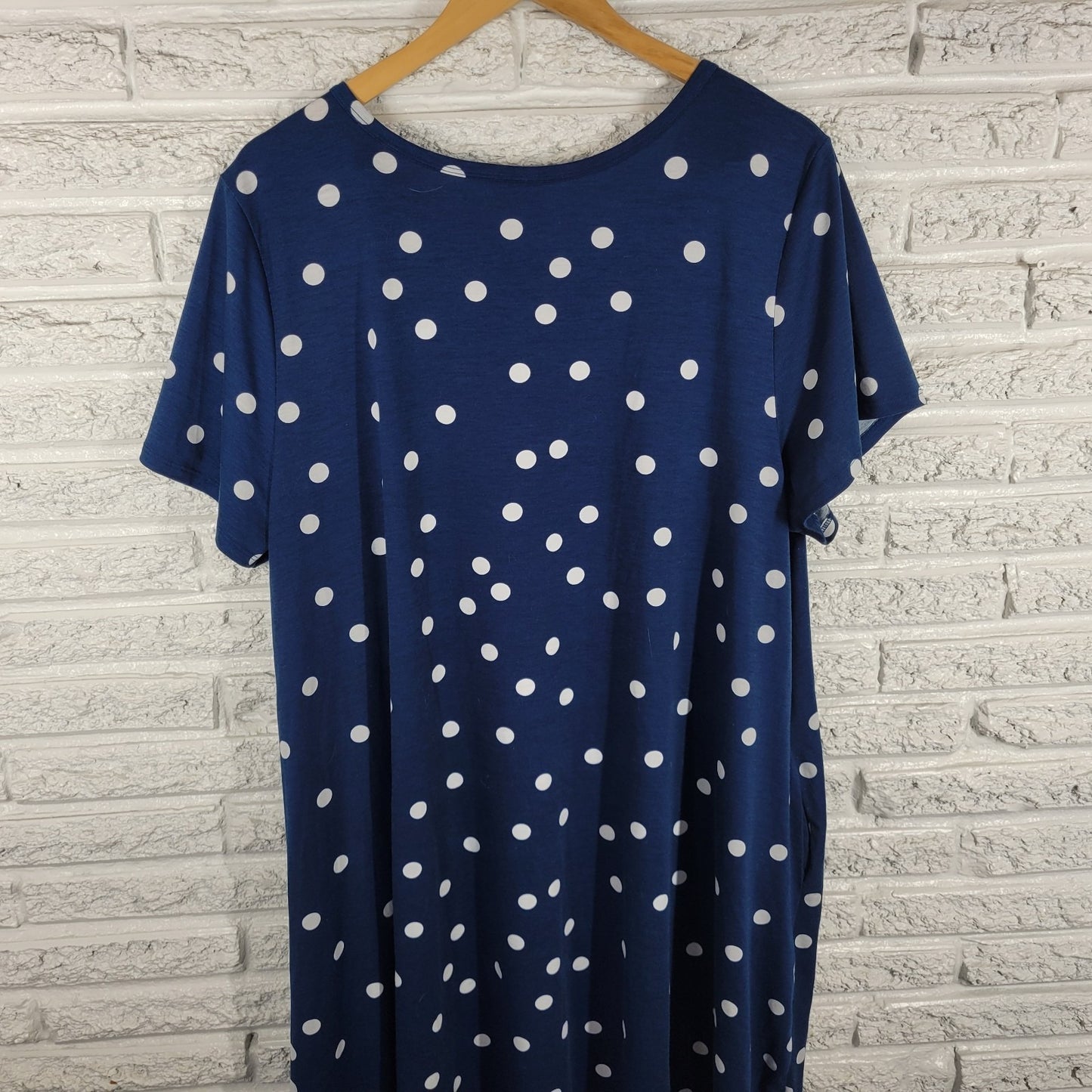 Lularoe Womens Dress 3XL Plus Short Sleeve Blue Polka Dot Pockets Poly Blend